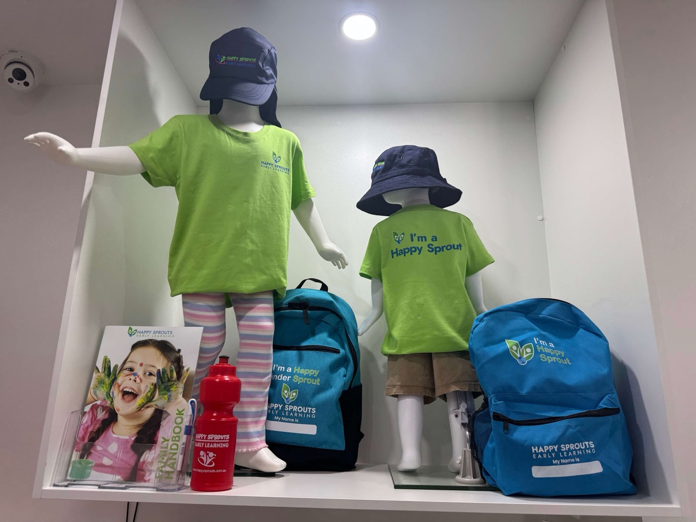 Happy Sprouts kinder shirts, hats, backpacks and drink bottles, all provided