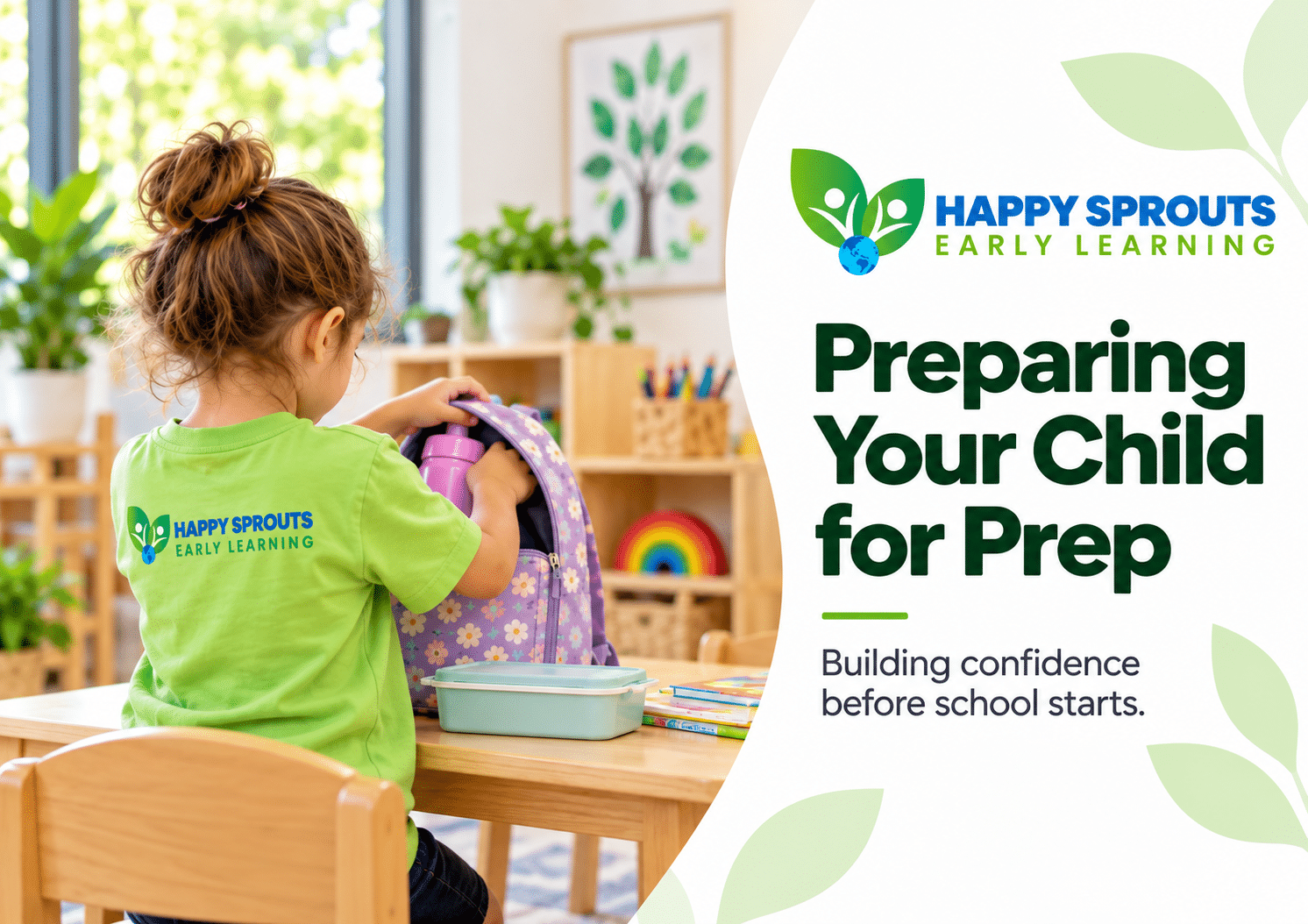 Parent helping a young child with a school backpack before starting Prep